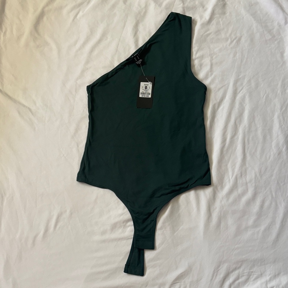 Wet Seal One-Shoulder Dark Green Bodysuit